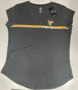 NWT NHL PITTSBURGH PENGUINS WOMEN'S V-NECK T-SHIRT GRAY SIZE LARGE - Picture 1 of 3