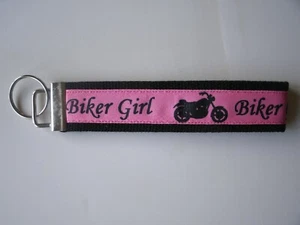Biker Girl Motorcycle Chain Key Ring Key Fob Free Ship Made in USA - Picture 1 of 4
