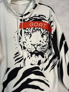 Lion Hoodie Mens XL White Zebra Print GOAT All Over Print Fleece Lined - Picture 1 of 9