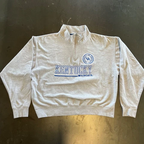 Vintage University Of Kentucky UK Wildcats Grey 1/4 Zip Sweatshirt College Large Cover
