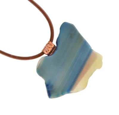 Collar Rebanada Ágata Azul Artesano con Cordón de Cuero Cobre Fianza Reiki Unisex Foto 1 de 2