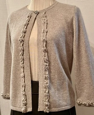 Cárdigan de cachemir para mujer talla M manga larga 1 top botón volantes tostado ajustado por KENAR Foto 1 de 4