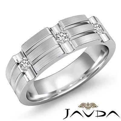 Impresionante anillo de platino con bisel de 3 piedras de diamantes de 7 mm para hombre media boda 0,25 quilates Foto 1 de 3