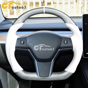 Sliver Carbon Fiber Custom Steering Wheel Fit 2016+ Tesla Model Y Model 3 Heated - Picture 1 of 11