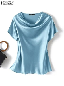 Women's Silk Shirt Loose Short-sleeved T-shirt Mulberry Silk Top Pullover Blouse - Picture 1 of 22