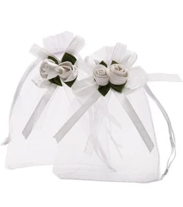 Rose Sheer Organza Gift Bags 50Pcs 4X4” White Wedding Favor Favors Gift Bags - Picture 1 of 6