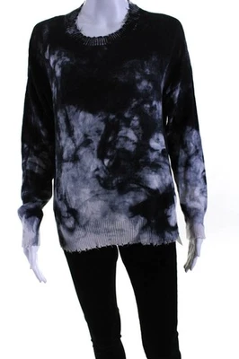 Minnie Rose Womens Tie Dye Print Sweater Black White Cotton Size Medium - Image 1 of 4