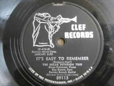 OSCAR PETERSON POOPER bw  IT'S EASY TO REMEMBER CLEF RECORDS 89113--78 RPM Foto 1 de 2