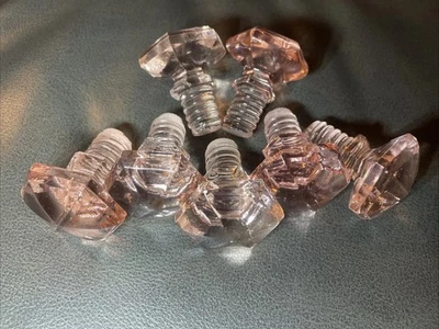 Porta hexagonal de vidro rosa e maçanetas/puxadores de gaveta vintage com rosca conjunto de 7 - Imagem 1 de 4