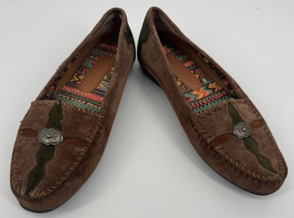 Mocasín Hush Puppies para mujer boho étnico de gamuza marrón talla 8,5 M Southwest Comfort Foto 1 de 4