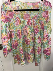 Lilly Pulitzer leichter Conrad Pullover M/L weiß Lilet Blumen bunt Glocke - Bild 1 von 6
