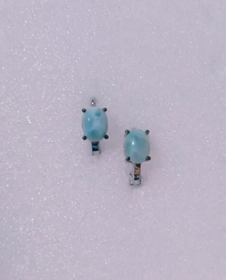 Orecchini a perno ovale naturale Larimar argento sterling 925 gioielli fatti ... - Immagine 1 di 4