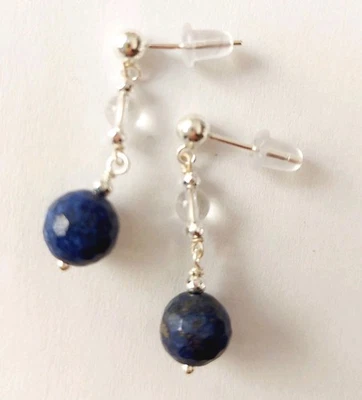 Orecchini pendenti in argento 925 con lapislazzuli e quarzo ialino  con ematite  - Immagine 1 di 4