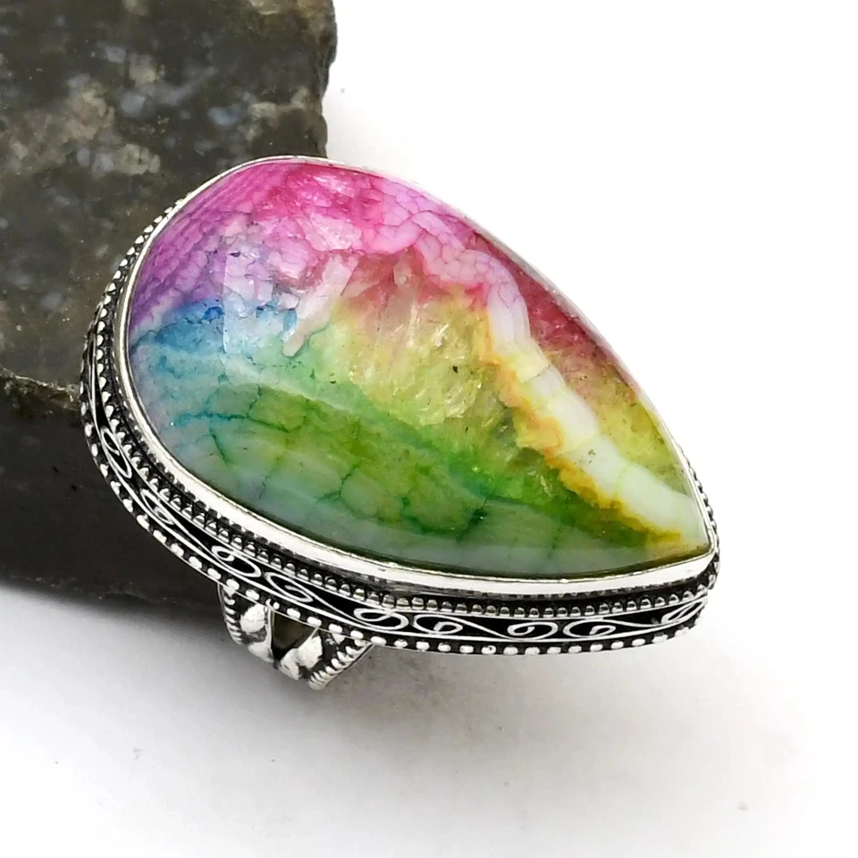 Кольцо ювелирное со старинным дизайном с радужным солнечным кварцем и драгоценными камнями размер США - 7,25 AR 41038 - Изображение 1 из 1