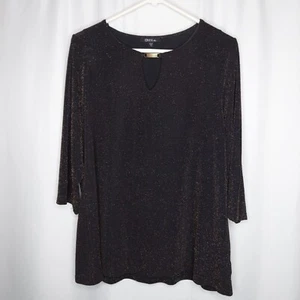 Onyx Nite Top Womens 2X Black Metallic Stretch Knit Gold Hardware Keyhole Neck - Picture 1 of 11