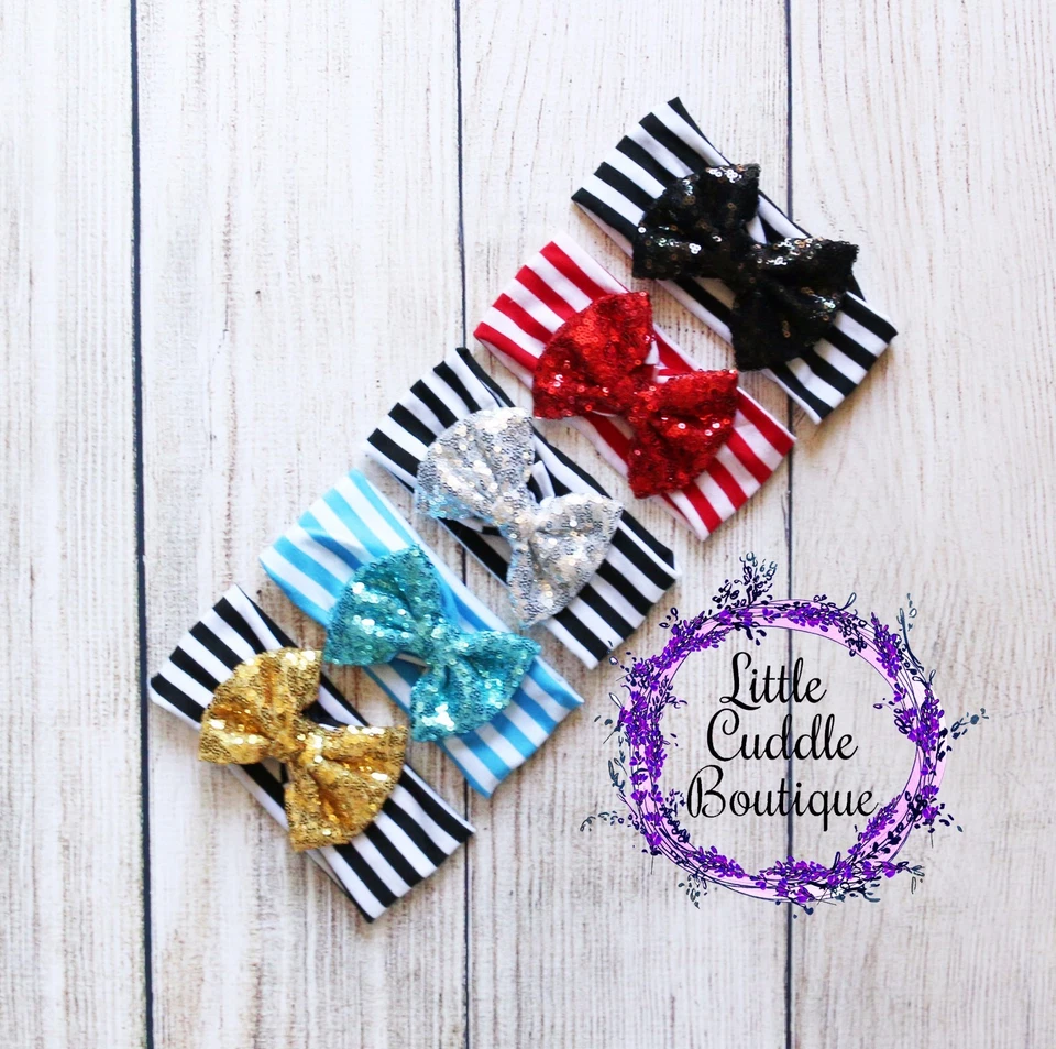 New Sequin Baby Headband, Sequin Bow, Newborn Headband, Photo Shoot Headband - Image 1 of 1