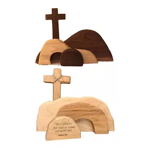 Easter Resurrection Scene Set Jesus Nativity Scene Wooden Cross Empty Tomb Decor - Picture 1 of 14