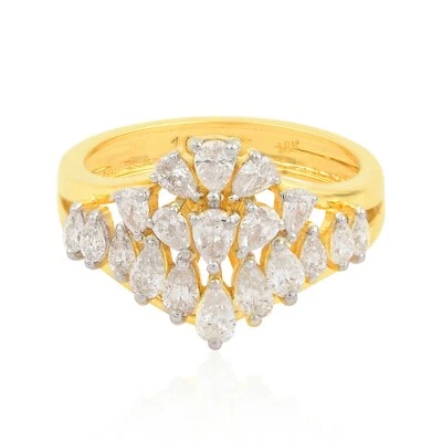 Pear Lab Grown CVD Diamond Dome Cluster Ring 18k Yellow Solid Gold Gift 1.15 Ct. - Image 1 of 4