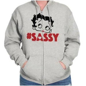 Betty Boop Vintage Cartoon Hashtag Sassy Womens Zip Hooded Sweatshirt Hoodie - Picture 1 of 8