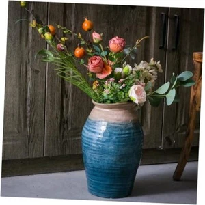Ceramic Glazed Large Vase, Modern Farmhouse Home Decor, Big Blue Floor Vase - Picture 1 of 8