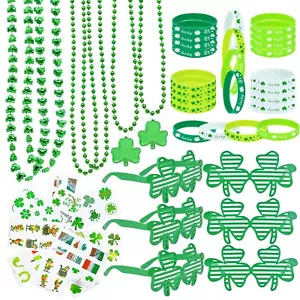 96Pcs St. Patricks Day Party Favors Set Shamrock Glasses Necklaces Bracelets ... - Picture 1 of 6