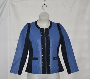 Sharif Couture Jacket With Suede And Studded Trim Size M Blue/Navy - Picture 1 of 2