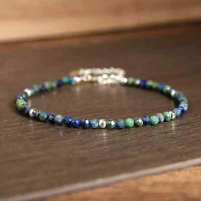 Natural Azurite Malachite Stone Bracelet Blue Green Crystal Dainty Women Gift - Image 1 of 4