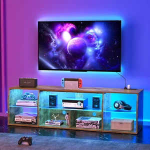 TV Stand with LED Light Power Outlets Entertainment Center Coffee Console Table - Picture 1 of 30