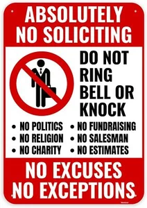 No Soliciting Sign 10x7 Inch Aluminum for Front Door Do Not Knock Ring - Picture 1 of 3