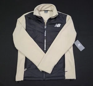 New Balance Mens Black-Beige Full Zip Front Winter Jacket Fleece SZ Medium - Picture 1 of 14