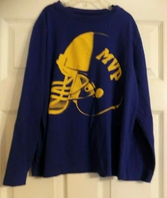 Boy's Cobalt Blue Crazy 8 Long Sleeve Football MVP Theme Shirt Size 10-12 Helmet - Image 1 of 4