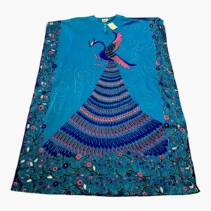 Vintage 70’s Neiman Marcus Peacock Muumuu Kimono Caftan Maxi Dress Dead Stock - Picture 1 of 12