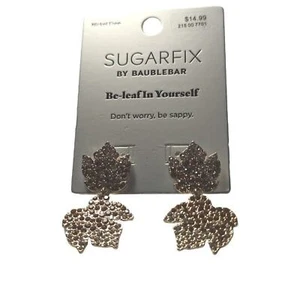 SUGARFIX by BaubleBar Be-leaf In Yourself Gold Dangle Earrings Pierced Post New - Picture 1 of 3