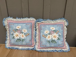 Vintage Gänseblümchen Dekor Dekokissen 19" Rüschenkante Handarbeit abnehmbar - Bild 1 von 7