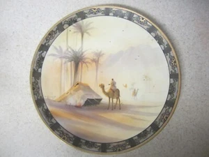 ANTIQUE NIPPON JAPAN HAND PAINTED HANGING PLATE MAN ON CAMEL MOUNTAINS TREES - Picture 1 of 14