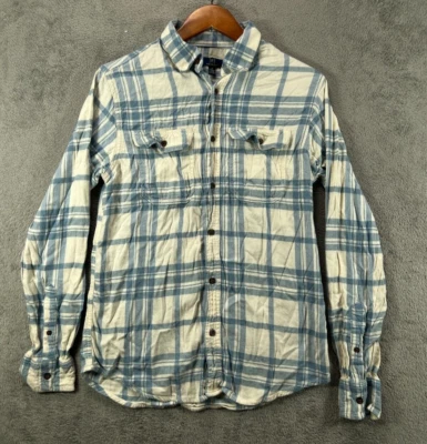 George Mens Small Flannel Shirt Blue Plaid Button Down Long Sleeve 2 Flap Pocket - Image 1 of 4