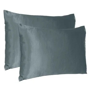 Gray Dreamy Set Of 2 Silky Satin Standard Pillowcases - Picture 1 of 6