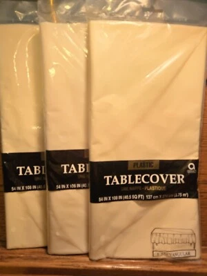 3 Amscan Plastic Cream Tan Rectangular Tablecloth Tablecover 108" x 54" SEALED - Image 1 of 4