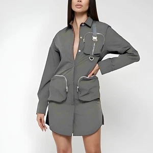 Maniere de Voir Hemdblusenkleid Oversize Mantel Jacke Cargo Taschen grau Gr. 10 - Bild 1 von 13