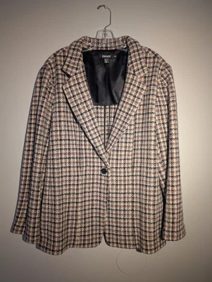 Blazer a Cuadros DKNY Mezcla de Lana Chaqueta Blazer Retro Talla 20W (2X) Foto 1 de 4