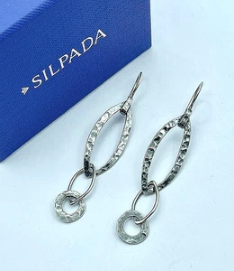 Silpada .925 Sterling Oblong Hammered & Oxidized Long Oval Earrings W1795 Israel - Picture 1 of 7