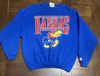 Vintage Men’s Logoathletic Size L Kansas Jayhawks KU Blue Crewneck Sweater - Image 1 of 4