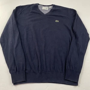 Lacoste Sweater Men’s L Navy V-Neck Classic Fit Cotton Timeless Knitwear Logo - Picture 1 of 8