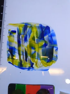 HANDCRAFTED STAINED GLASS SUNCATCHER TILE ., FREEMONT GLASS BLUE AND YELLOW - Picture 1 of 5