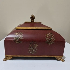 Elegante caja de almacenamiento decorativa vintage roja ladrillo con detalles dorados 10x8x9 - Imagen 1 de 9