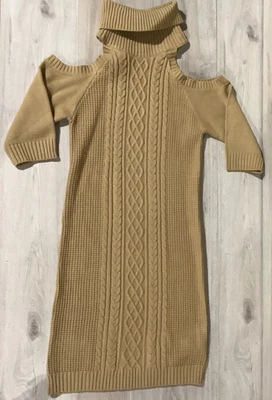 Choles Knit Bodycon Sweater Dress Size L Cold Shoulder Turtleneck 1/2 Sleeve - Image 1 of 4