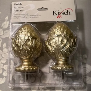 NEU Kirsch Gold Farbe Eichenblatt Enden 2er Set passt 1-3/8" Durchmesser Stange - Bild 1 von 4