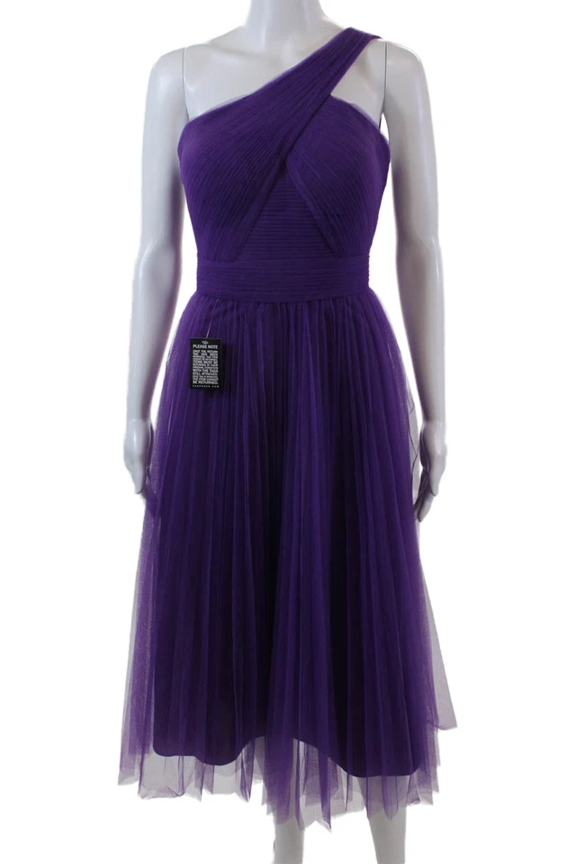 Vestido plisado asimétrico de un hombro Zac Posen para mujer púrpura brillante talla 2 Foto 1 de 4