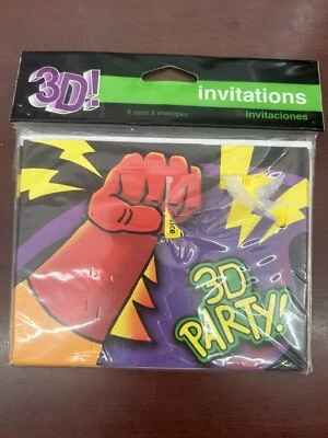 SUPERHERO FUN! 3D PARTY INVITATIONS 8-Cards/Envelopes NEW in Package - Image 1 of 2
