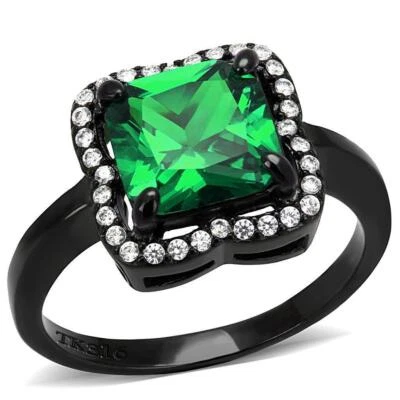 Anillo Cuadrado Anillo Para Mujer Negro Verde Anillo Acero Inoxidable con AAA Foto 1 de 4